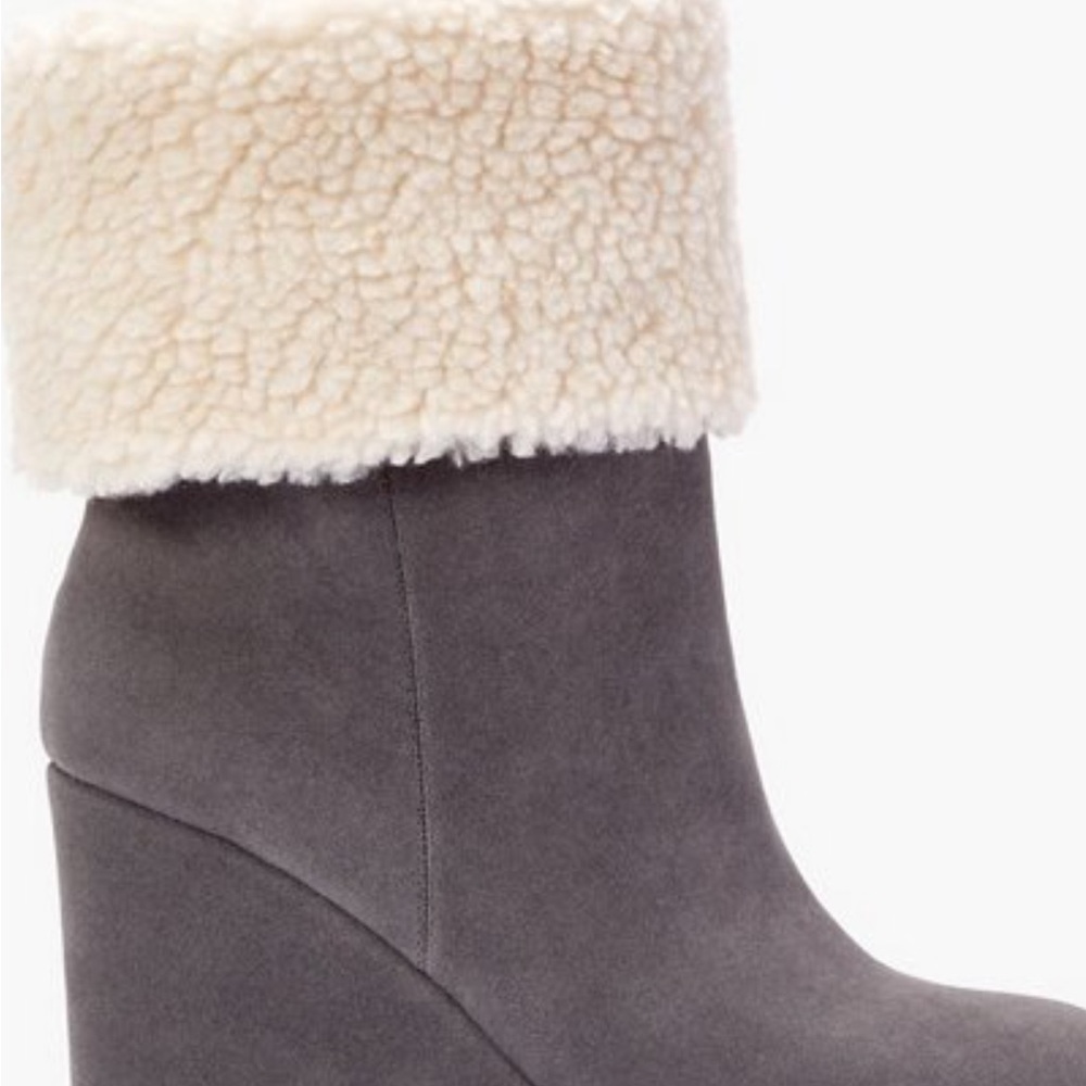 Grayish/blue Cameron Sherpa wedge bootie